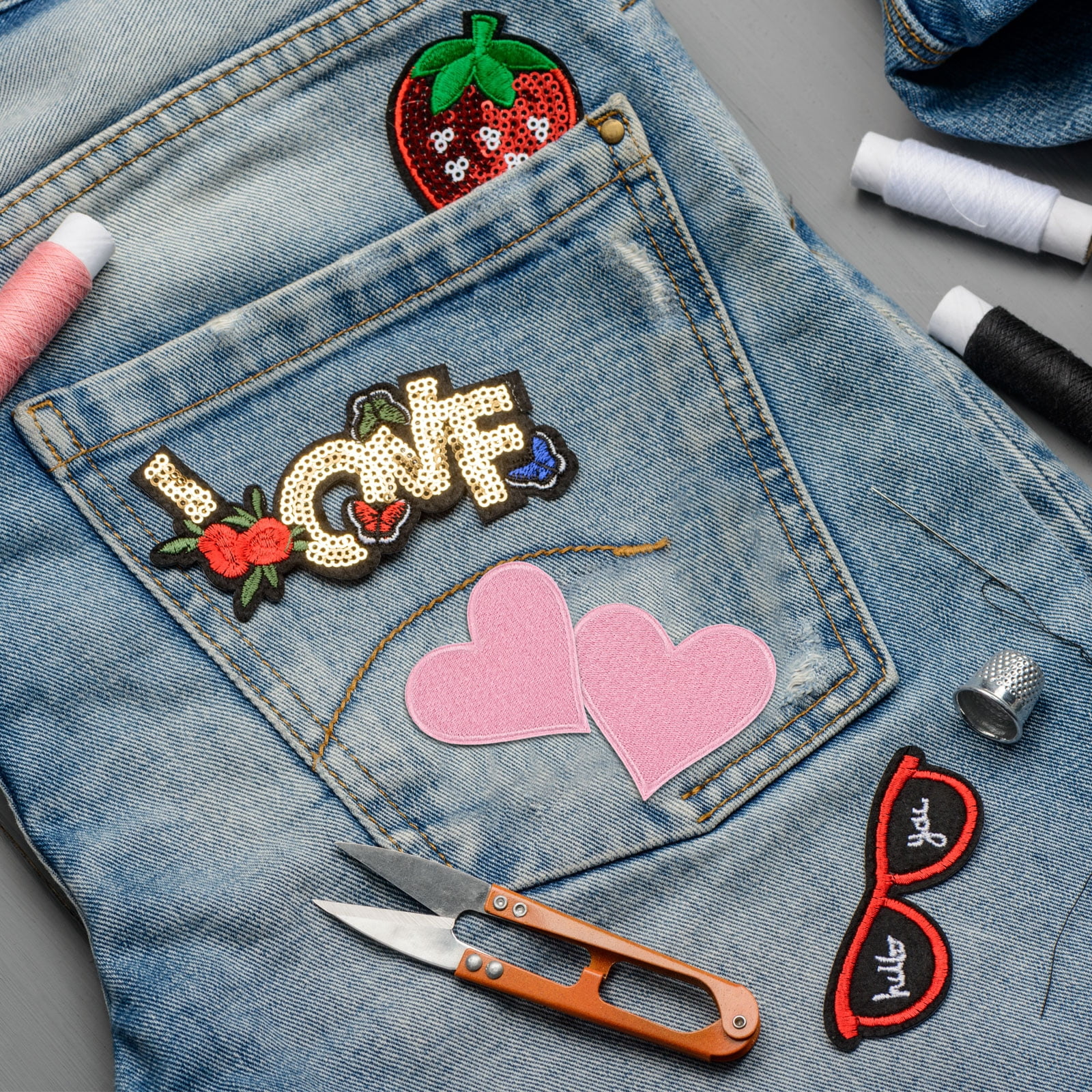 Heart Shaped Iron on Patches 6.8x7cm Embroidered Sew Patches Appliques for Clothing Repair Backpack Shoes Decoration Pink 120Pcs