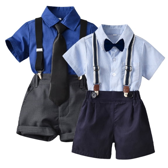 Esaierr Kids Baby Boys Shirt Clothes 3PCS Outfits Infant Boys Solid Color Cardigan Tops  suspenders Shorts   Bowtie Spring Summer Gentleman Set 6 Months - 8 Years