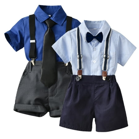 

KYAIGUO Kids Baby 2Pcs Clothes Suits Set for Boys，toddler Dress Shirt Bowtie Short Sleeve + Shorts Pants Infant Outfits Formal Clothes Set 6M-8Y Kid Two-Piece