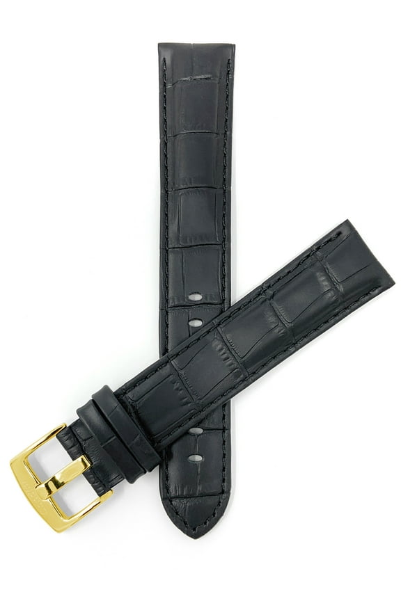 XXXL Triple Extra Long Leather Watch Bands for Men Big Wrist 18mm, Alligator Pattern, Very Long Watch Band Strap, XL Extra Large / Big Wrists, Black & Gold Buckle