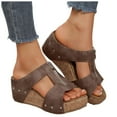 thumbnail image 5 of IUJSOY Womens Front Zipper Wedge Sandals Comfortable Footbed Cork Platform Slides Dressy Sandals, 5 of 9