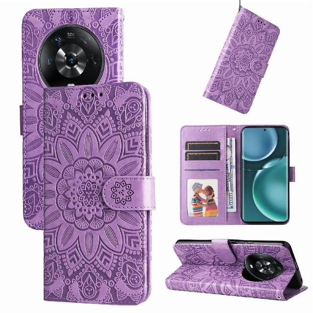 Funda tipo cartera GANGXUN para Honor Magic 4 , diseño girasol, cuero PU, soporte, cierre magnético, tarjetero