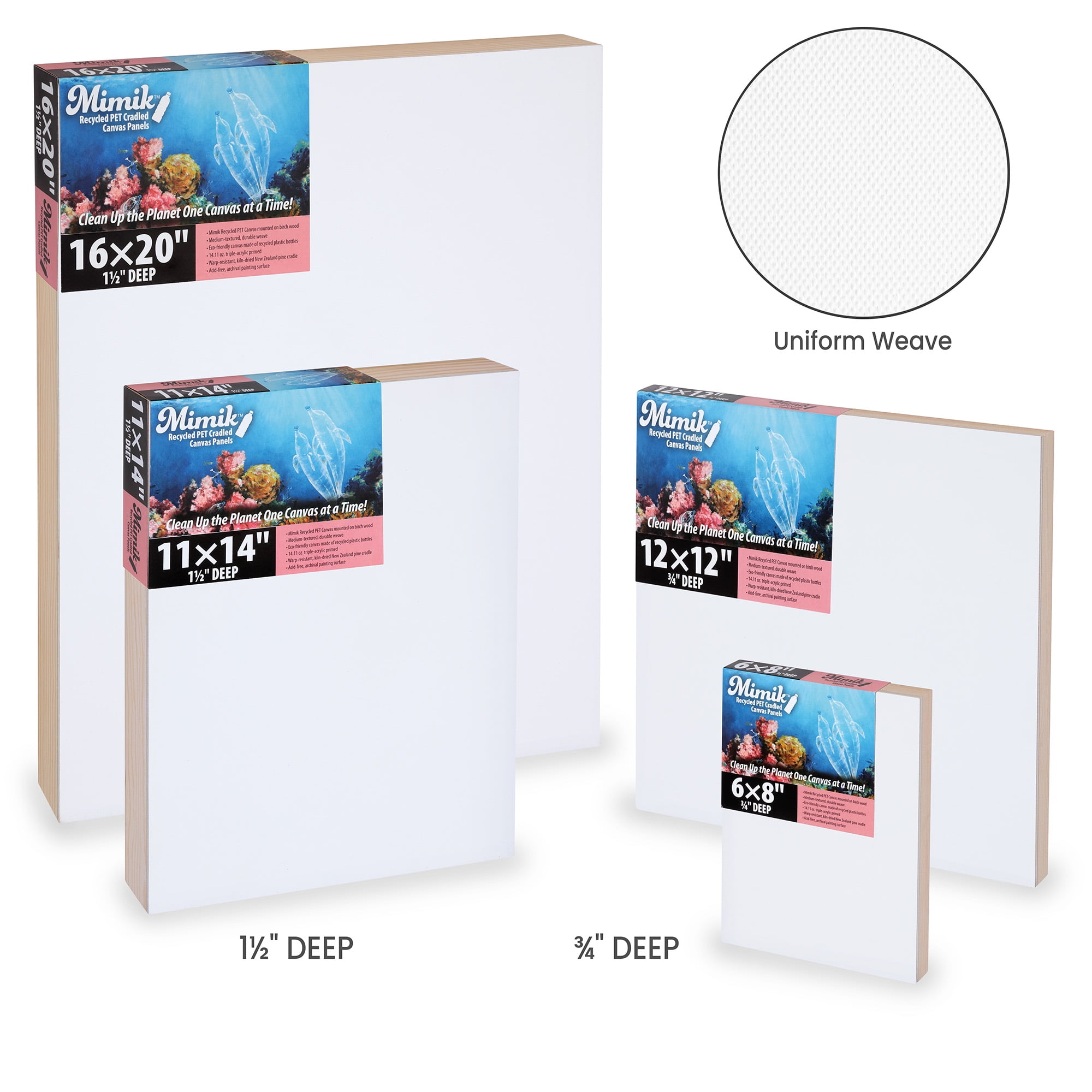 Creative Mark Mimik Recycled PET Cradled Canvas Panel 3/4" Depth - 12x16" Pack of 4 - Medium-Textured Painting Board for Eco-Conscious Artists, 14.11 oz Triple-Acrylic-Primed Weight Mounted Canvas