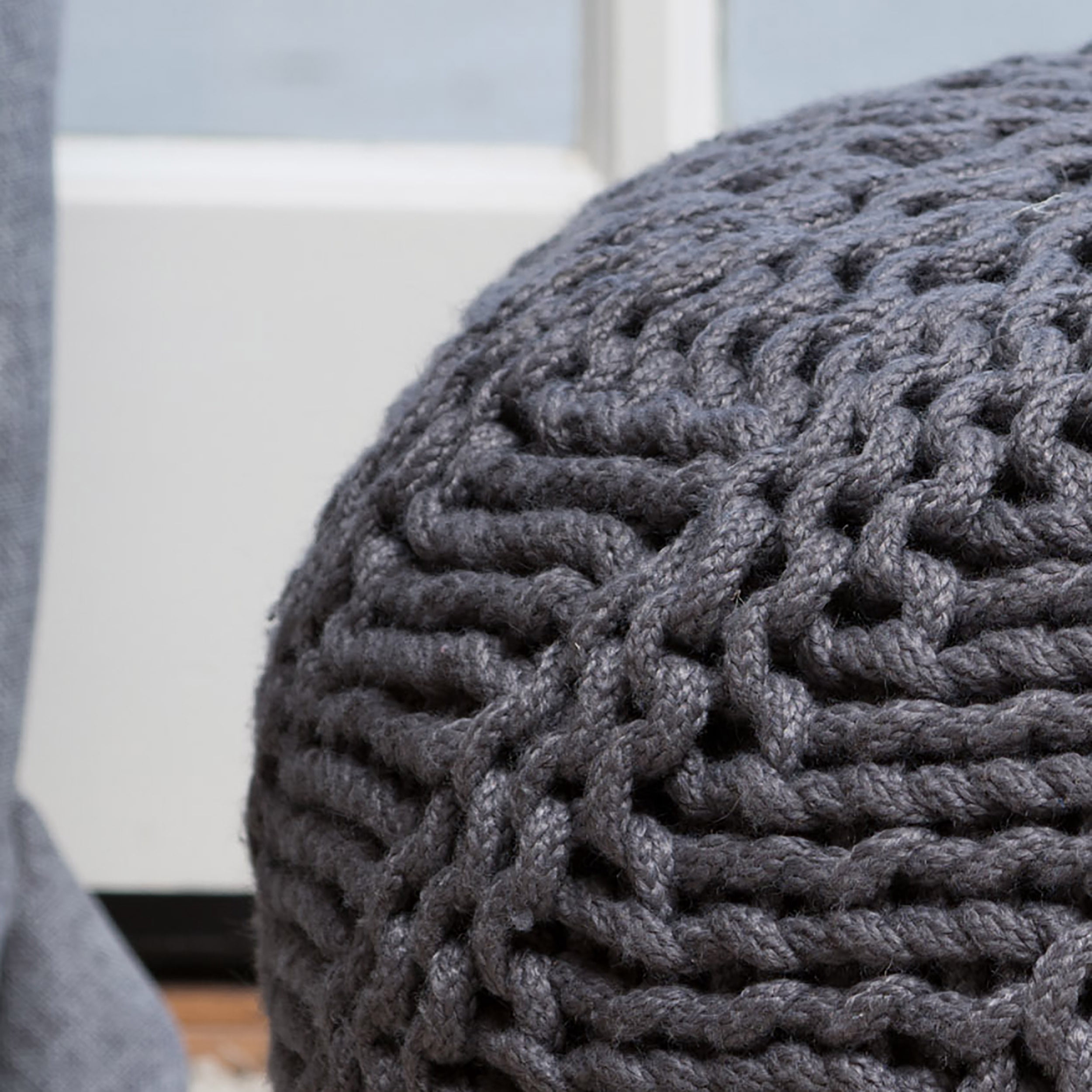 Noble House Indoor/ Outdoor Fabric Weave Pouf,Dark Grey