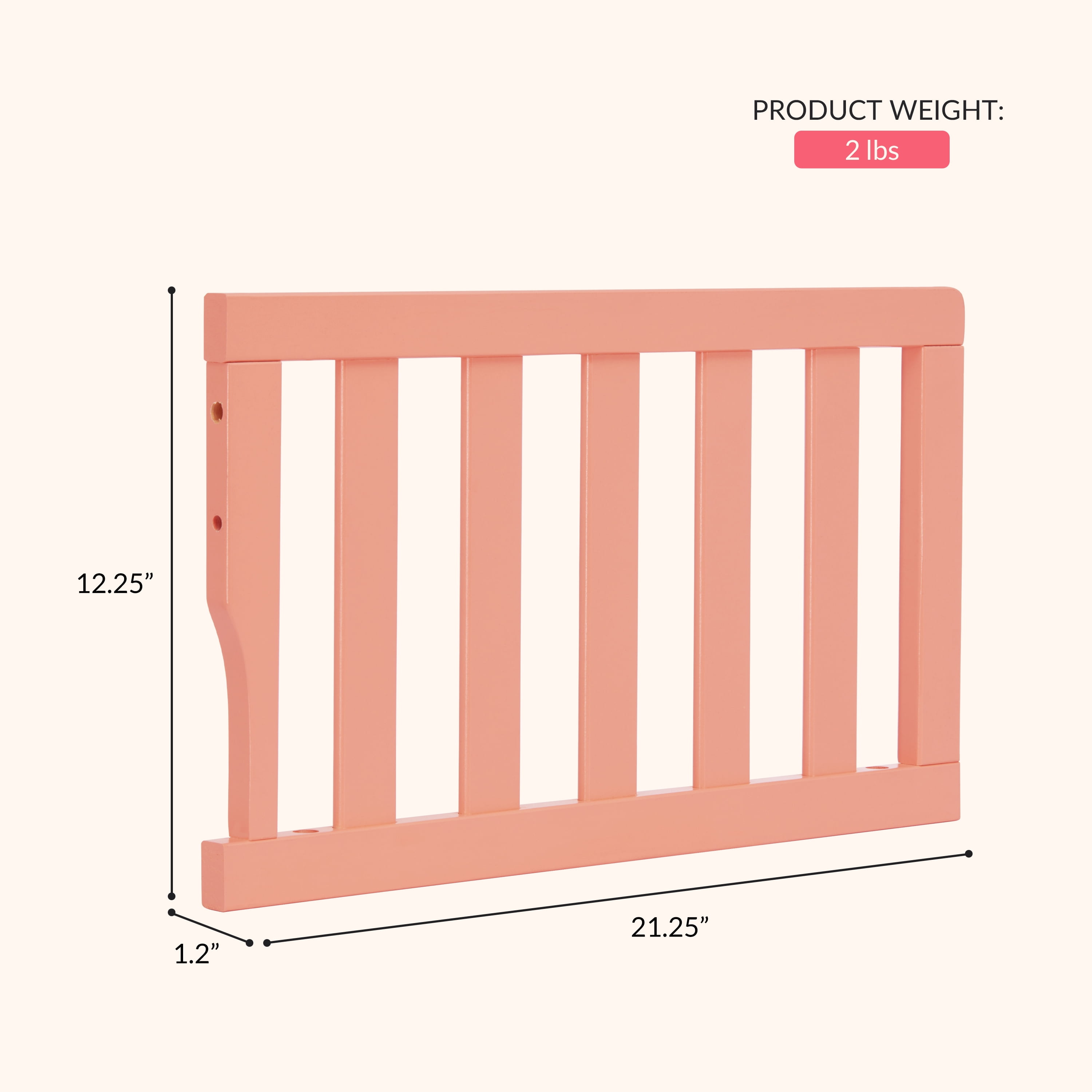 Dream On Me Convertible Crib Toddler Guard Rail in Fusion Coral, Converts Cribs to Toddler Beds