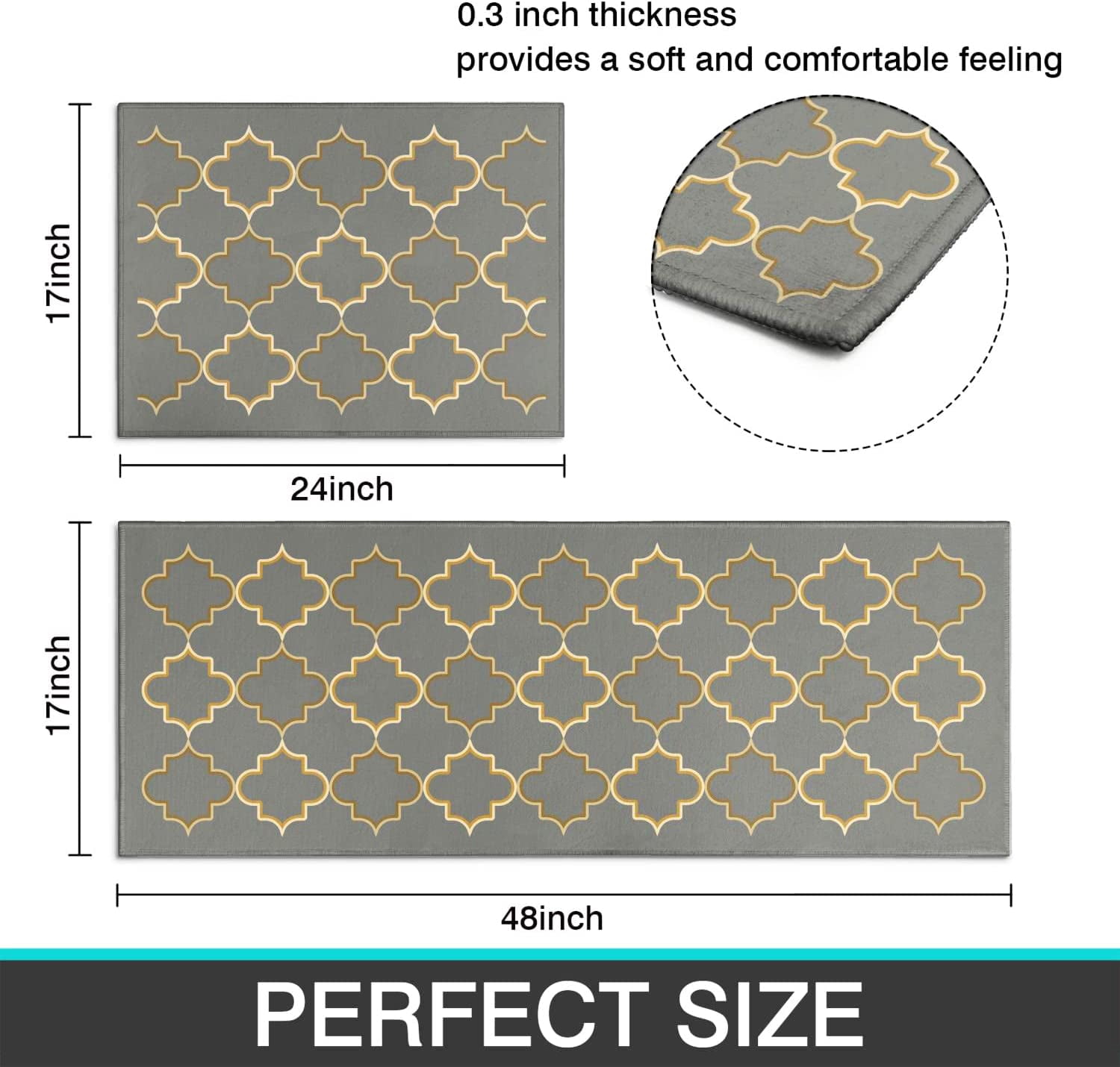 Kitchen Rugs Kitchen Mat Set of 2 Kitchen Rug Non-Slip Kitchen Rugs and Mats Floor Mat Doormat Runner Rug for Kitchen, Laundry, Living Room, Bedroom, Bathroom, Front Door