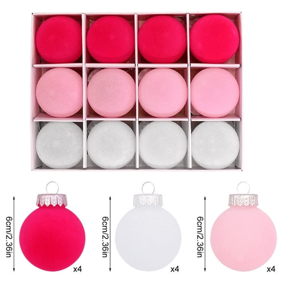 12 Pcs Velvet Christmas Ball Ornaments, 2.36 Inch Vintage Christmas Ornaments, Hanging Flocked Tree Decorations for Holiday Party Xmas, Christmas Tree Decorations