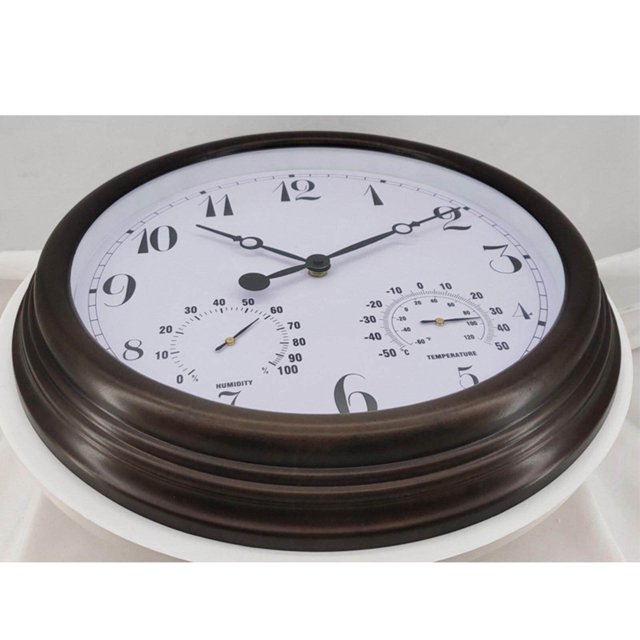 ruzhgo Outdoor Clock Display Temperature and Retro Style Halls Terraces Humidity Wall Clock for Patio Garden Bathroom