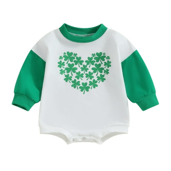 Coerni Baby Boy Girl St Patrick's Day Outfit Toddler Long Sleeve Bubble Romper Sweatshirt Oversized Bodysuit Casual Clothes