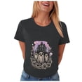 thumbnail image 5 of Women Multicolor Halloween Graphic Print Short Sleeve Crew Neck T-Shirt, Soft Loose Basic Casual Blouse Tops for Daily Autumn Wear and Holiday Party Dressing XL Gray, 5 of 8