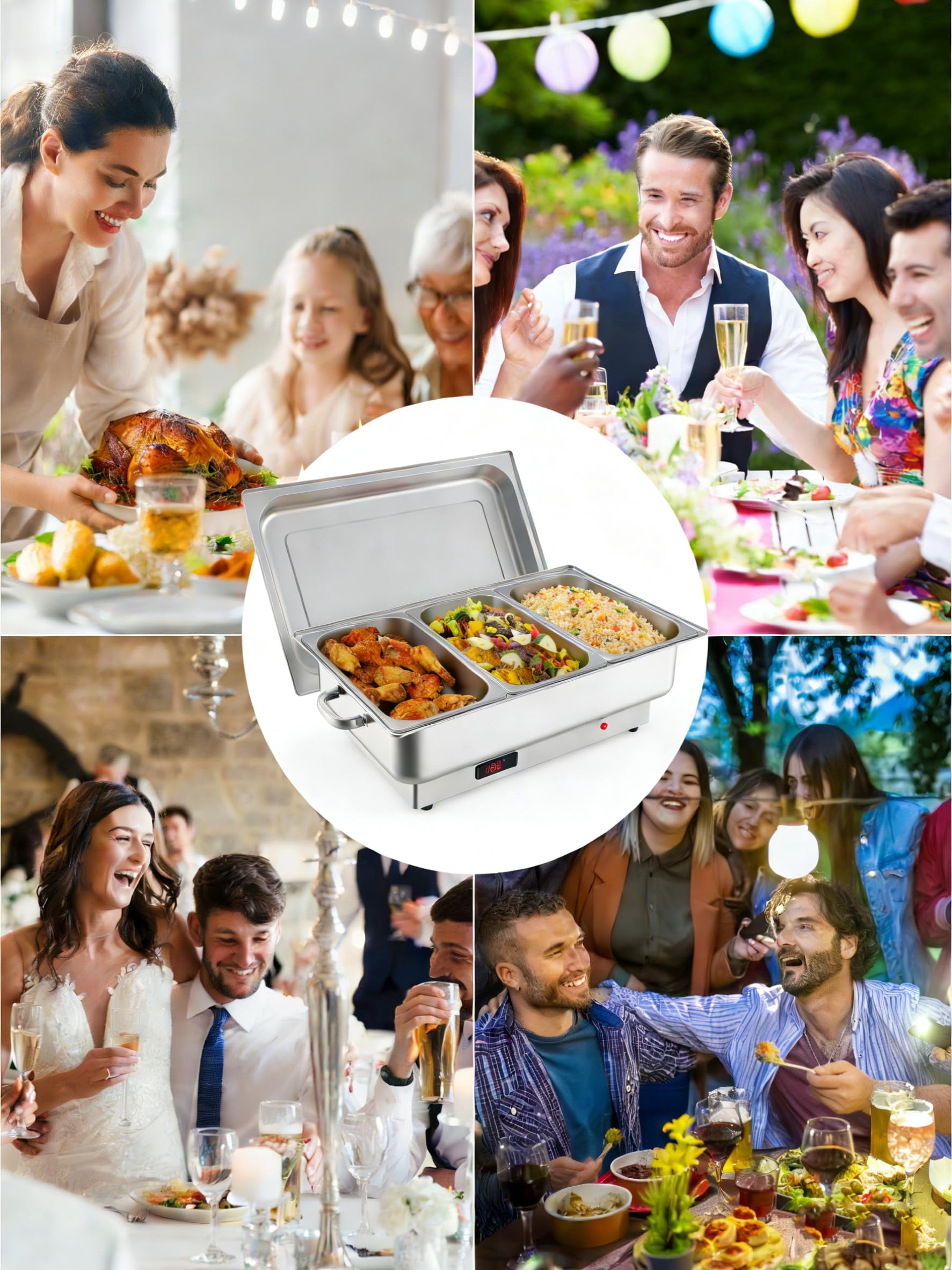 2 Pack Electric Chafing Dish Buffet Set,3 x 3 QT Stainless Steel Food Warmers, 600W Digital Display Temperature Control Serving Trays for Parties Catering Weddings, Sections Dishwasher Safe