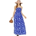 thumbnail image 4 of HAPPY BAY Women's Summer Boho A-Line Slit Maxi Beach Dress Smocked Top Evening Long Strapless Tube Dresses for Women One Size Lapis, Floral, 4 of 4