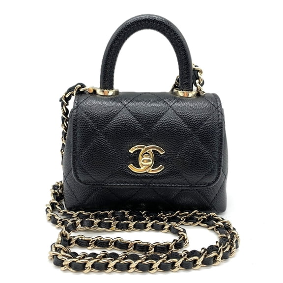 Pre-Owned CHANEL Matelasse Coco Handle Micro Chain Clutch Bag Black AP4245