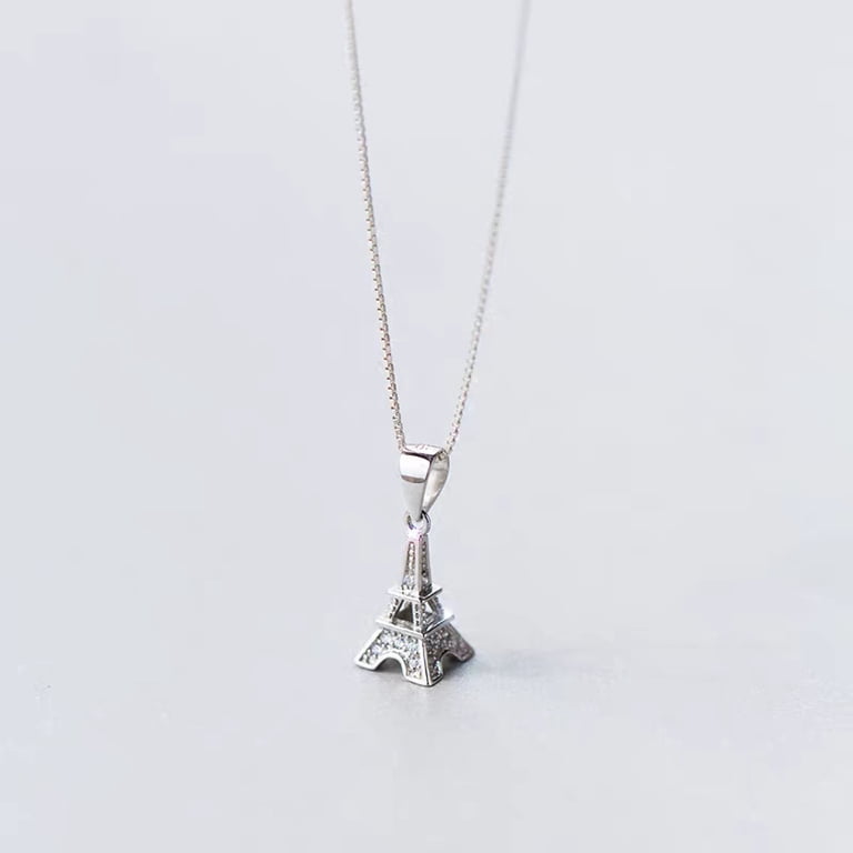 APIPEE Women's Eiffel Tower Pendant Box Chain Necklace Cubic Zirconia ...