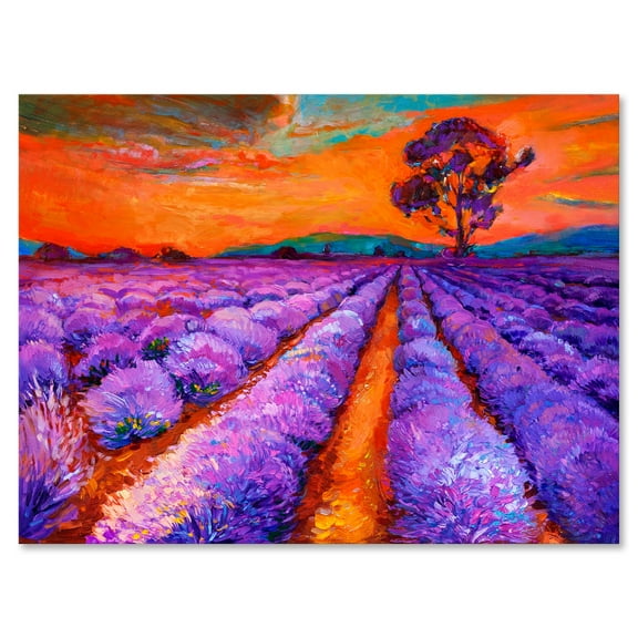 Designart ' An Orange Sunset Over Purple Lavender Fields I ' Farmhouse Canvas Wall Art Print