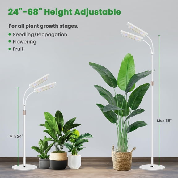 Wiaxulay Grow Lights for Indoor Plants, 306 LED Full  Plant Light with Stand, Height Adjustable 24-68 in for Growing Large Tall Plants, 4/8/12/16H Timer,3 Lighting Modes,5 Brightness