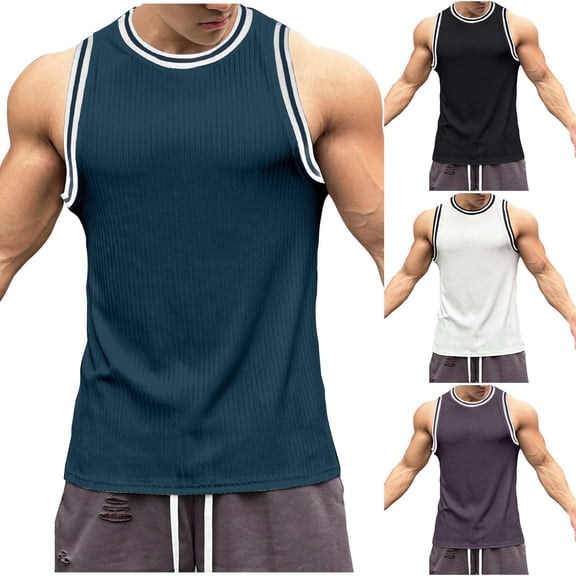 Men's Sleeveless T-Shirt Polyester Muscle Tank Top Round Neck Sport Vest Quick Dry Breathable Casual Gym Workout Running Beach Vacation | Zenithor,Black L