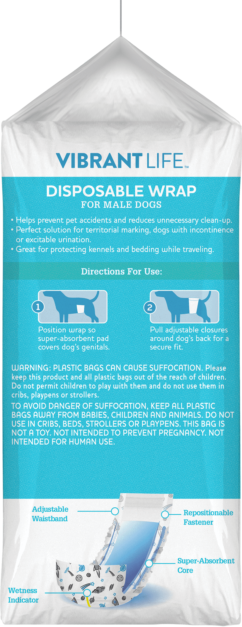 Vibrant Life Disposable Wraps for Male Dogs, Large