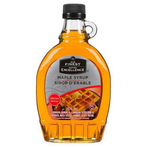 Our Finest 100% Pure Maple Syrup Grade A Amber, Rich Taste, 375 mL