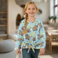 thumbnail image 4 of Xixirimido Capybara Lemon Blue Pattern Girls Casual T-Shirt Crew Neck Tunic Tops Long Sleeve Loose Fit Soft Blouse Tie-hem Tees for Fall Winter, Size 5-6, 4 of 7