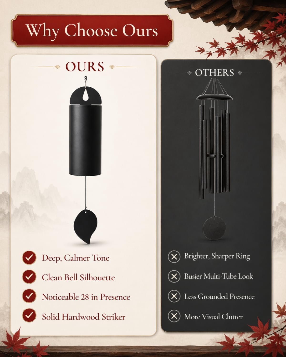 Large Copper Wind Chimes, Deep Tone