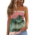 thumbnail image 1 of OIOLOYJM Tube Tops for Women Summer Bandeau Strapless Palm Tree Peplum Top Backless Vacation Ruffle Party Shirts Pink S, 1 of 4