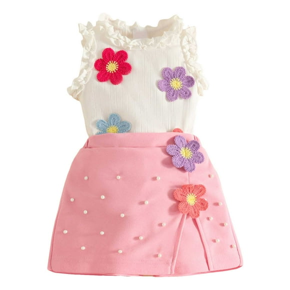 Zshosam Girls Tennis Outfit Girls Tulle Skirt Set Two Piece Ruffle Sleeve T-Shirt Tutu Dress Summer Birthday Party Outfit Size 3T,(Pink 3 Years)