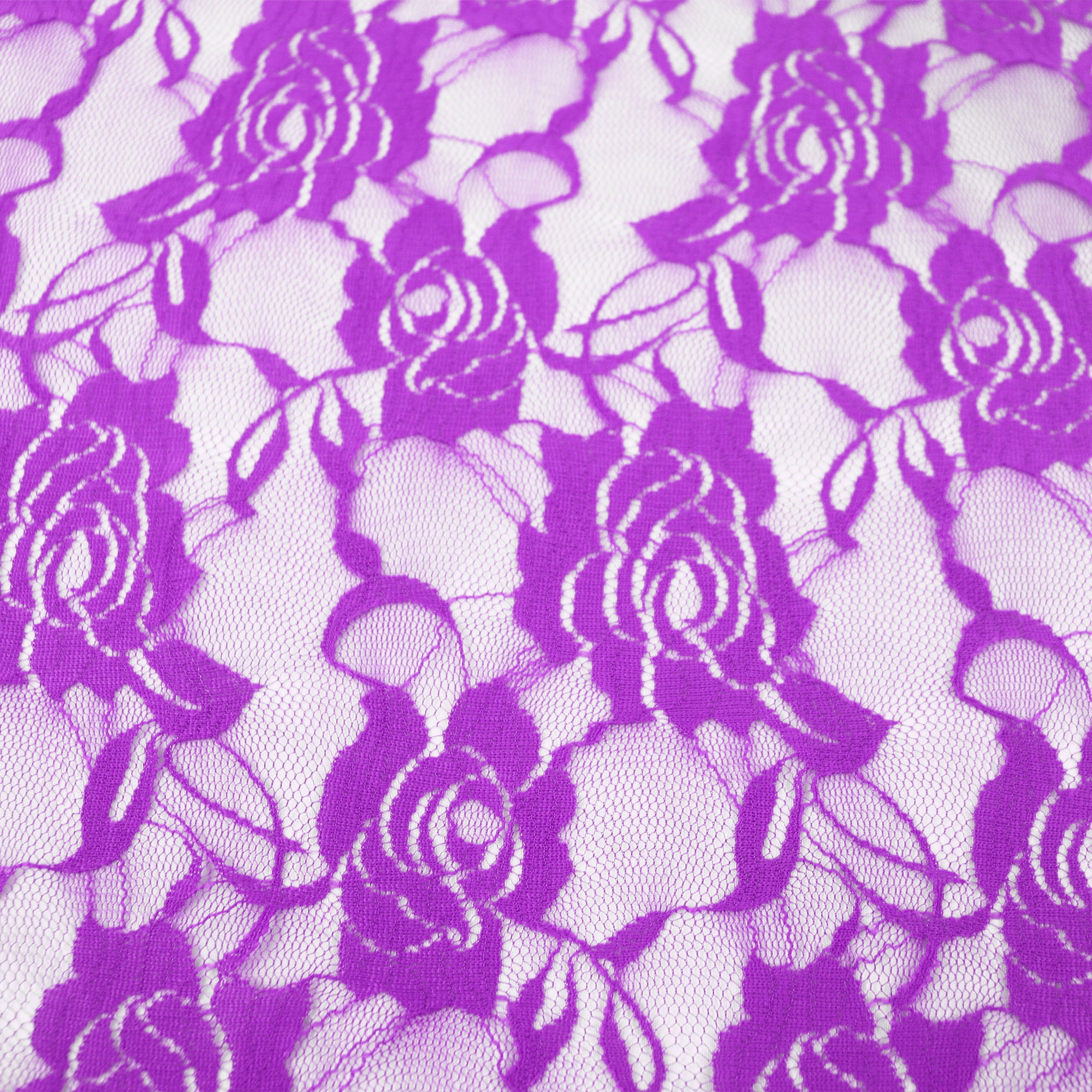 Romex Textiles Nylon Spandex Lace Fabric with Rose Design - Purple Light