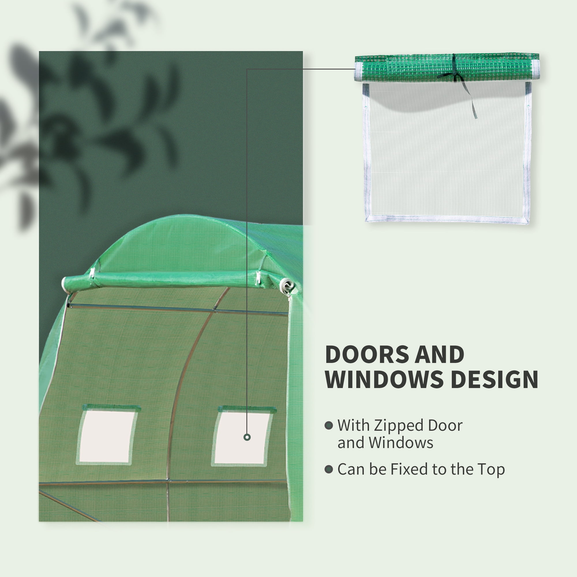 Outsunny 10' x 10' x 6.5' Walk-in Tunnel Hoop Greenhouse, Polyethylene PE Cover, Steel Frame, Roll-Up Zipper Door & Windows for Flowers, Vegetables, Tropical Plants, Green