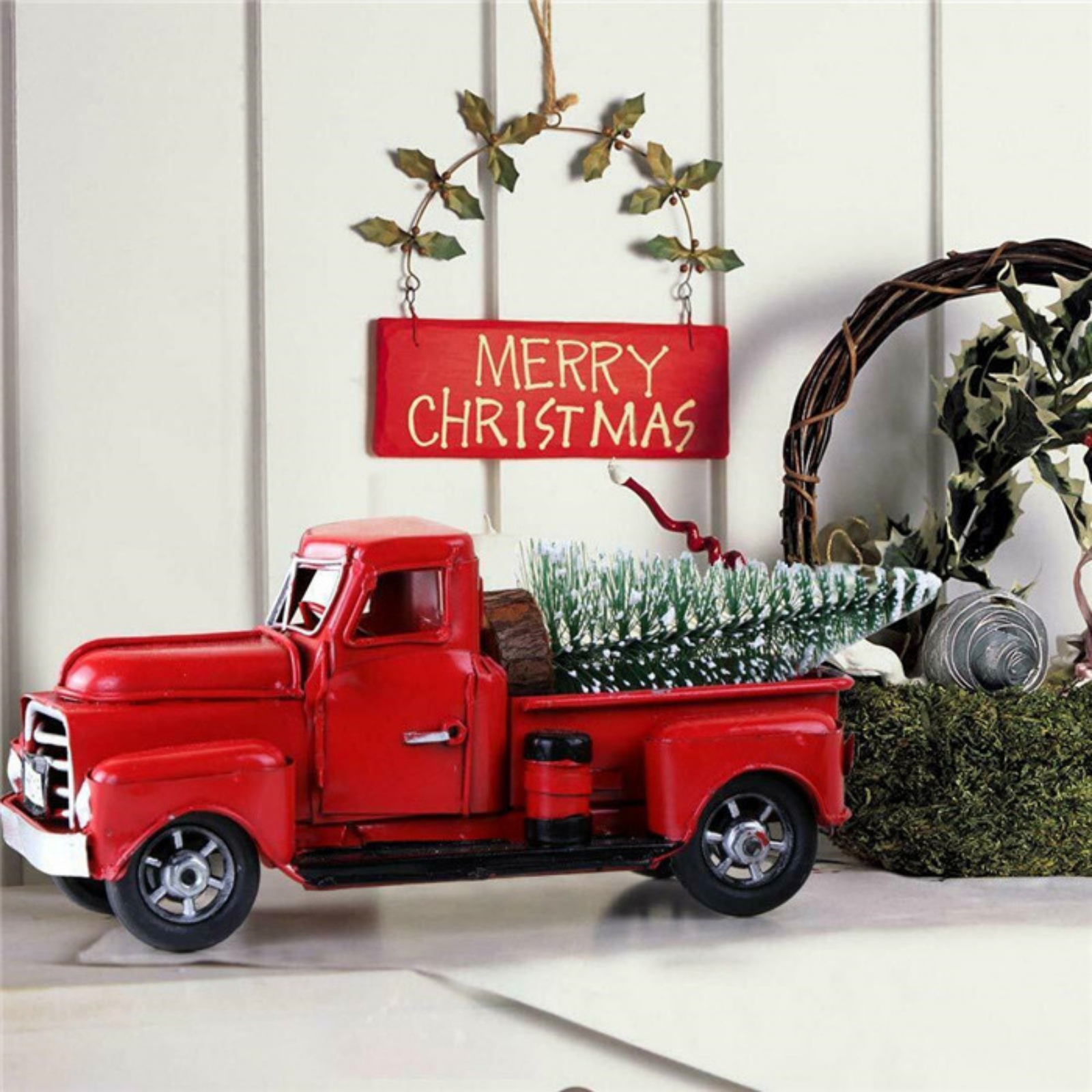 Red Christmas Truck,Christmas Farmhouse Red Truck Decor,Vintage Red