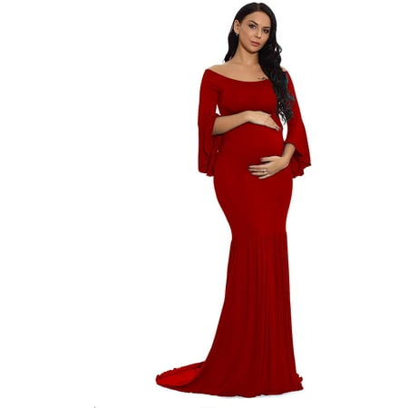 Maternity Off Shoulder Flare Sleeves Mermaid Gown Maxi Photography ...