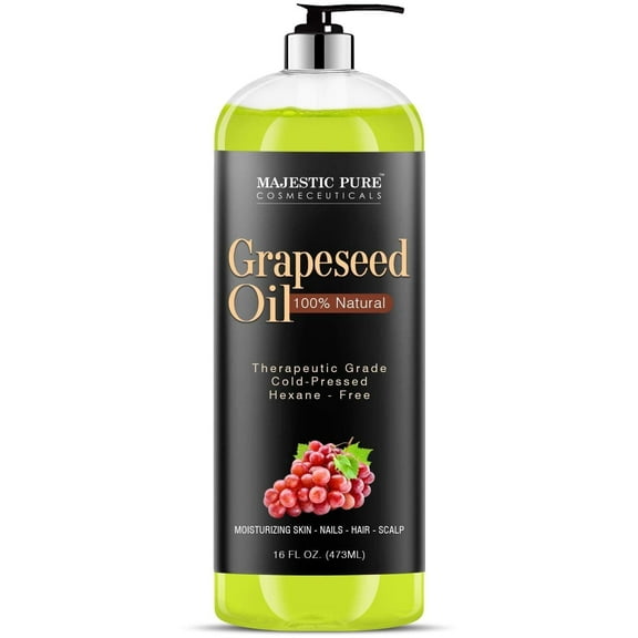 Majestic Pure Grapeseed Oil, Pure & Natural Massage And Carrier Oil, Light Silky Moisturizer for All Skin Types - 16 fl oz