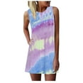 thumbnail image 2 of Dyfzdhu Summer Dresses for Women Casual Tie Dye Round Neck Sleeveless T Shirt Dress Beach Tank Mini Dress Purple, 2 of 8