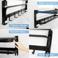 thumbnail image 4 of Towel Racks for Bathroom, Foldable Towel Shelf with Towel Bar & 7 Towel Hooks, Rustproof Double Bath Towel Holder Wall Mounted Towel Storage Hanger for Bathroom/Balcony/Lavatory(24In Black), 4 of 7