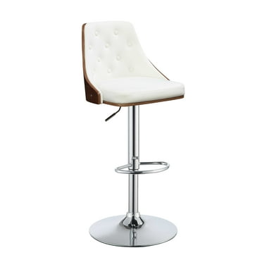 33" Cream White Faux Leather Adjustable Swivel Bar Stool with Metal Base
