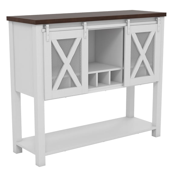 Coffee Bar Cabinet with Storage – Sideboard Buffet, Farmhouse Wine Bar Cabinet with Wine Glass Rack – Liquor Cabinet for Kitchen Dining Living Room