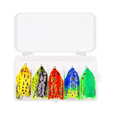MIGAINO 5Pcs/Set Frog Lure Strip Line Double Hook Colorful Soft Simulated Topwater Fishing Crankbait for Outdoor