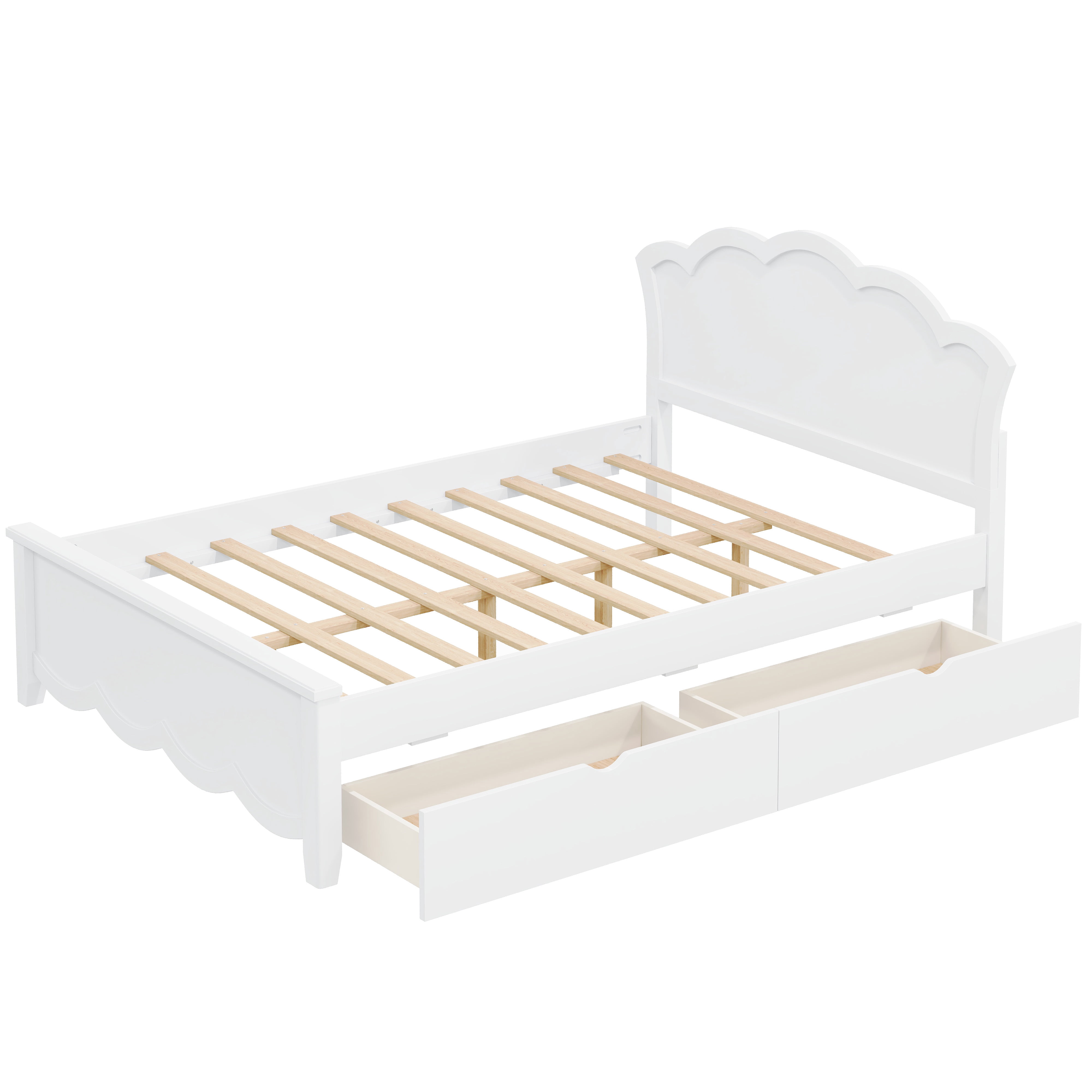 Euroco Wood Full Size Platform Bed with 2 Drawers, White