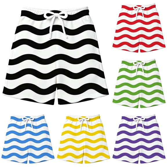 Rggeeun Boys Child Swimsuit Set Cute Striped Pattern Elastic High Waist with Adjustable Tie Wide Leg Knee Length Swim Trunks for Summer Beach Play Graceful Beachwear,Black,3-4 Years