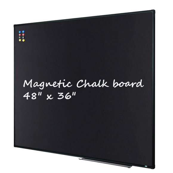 Grand Tableau à Craie Magnétique 48 Pouces x 36 Pouces / Tableau d'Affichage Mural Noir à Craie avec Plateau pour Stylos, Tableau Mémo de Présentation de Messages en Aluminium Noir pour Bureau et École