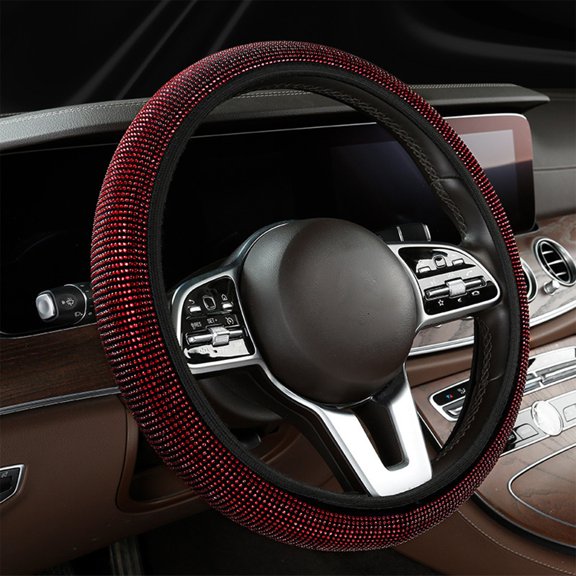 65 Surpdew Summer Steering Wheel Cover, Rhinestone Steering Wheel Cover With Crystal Diamond For Women, Sparkling Car Wheel Protector Universal Fit 14-15 Inches Red Free Size
