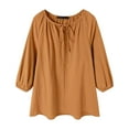 thumbnail image 2 of Womens Summer Tops Casual Cotton and Linen Pullover Round Neck Loose Fitting Drawstring Sleeves Long Sleeved Shirt Shirts for Women, 2 of 5