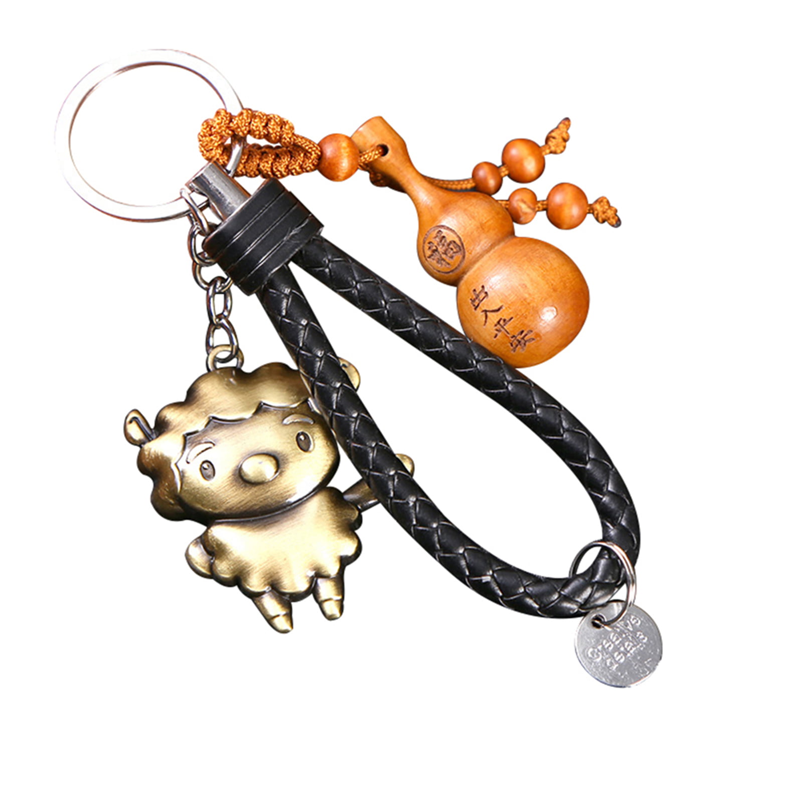Chinese Zodiac Animal Year Symbol Peach Wood Keychain Alloy Key Ring Bag Decorx1 