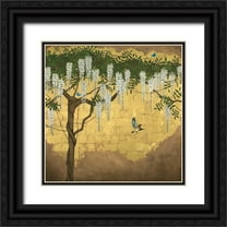 Charlotte, Joanna 15x15 Black Ornate Wood Framed with Double Matting Museum Art Print Titled - Wisteria with House Finch