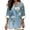 Blue Chrysanthemums Flower Leaves, variant on Tie Dye Swirl Print Long Sleeve Womens Tops Boho V Neck Shirt Cotton Linen Trendy Blouses Dressy Casual Vacation Clothes for Beach Travel Vacation, M