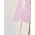 thumbnail image 6 of Pink Sheer Mesh Plunging V-Neck Mini Dress With Bell Sleeves And Twist Front Detail, 6 of 8