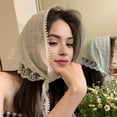 thumbnail image 3 of Tnobhg Women Summer Scarf French Style Lace Pattern Splicing Hairband Solid Color Retro Sunscreen Triangle Scarf Retro Ribbon, 3 of 8
