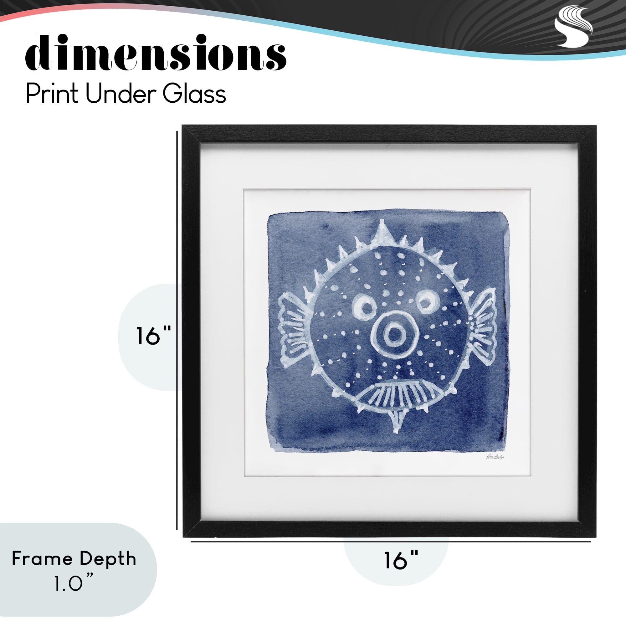 Stupell Industries White Blow Fish on Indigo Black Framed Print Under Glass, design by Patti Bishop