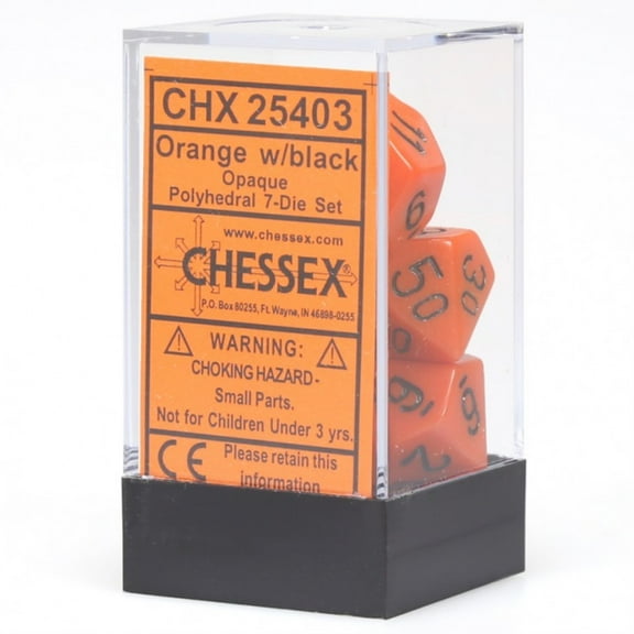 Chessex D&D Dice-16mm Opaque Orange and Black Plastic Polyhedral Dice Set-Dungeons and Dragons Dice Includes 7 Dice