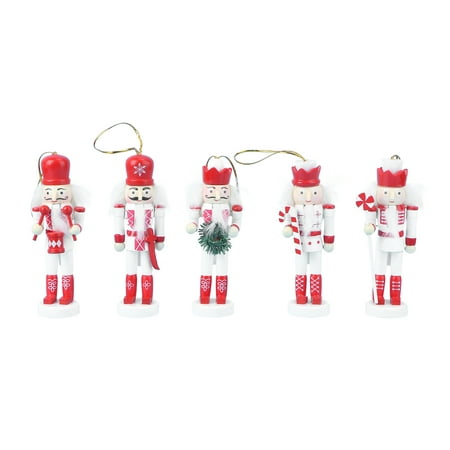 

5Pcs Classic Wooden Walnut Soldier Hanging Nutcracker Puppet Soldier (Red White)